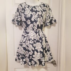 Floral Navy Blue and White Dress Size Small